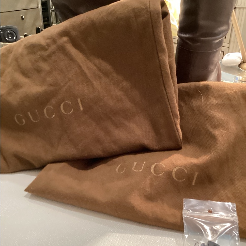 Gucci Drapple High Heeled Boots dark olive / brown Lambskin leather Size 8.5 - Picture 9 of 11